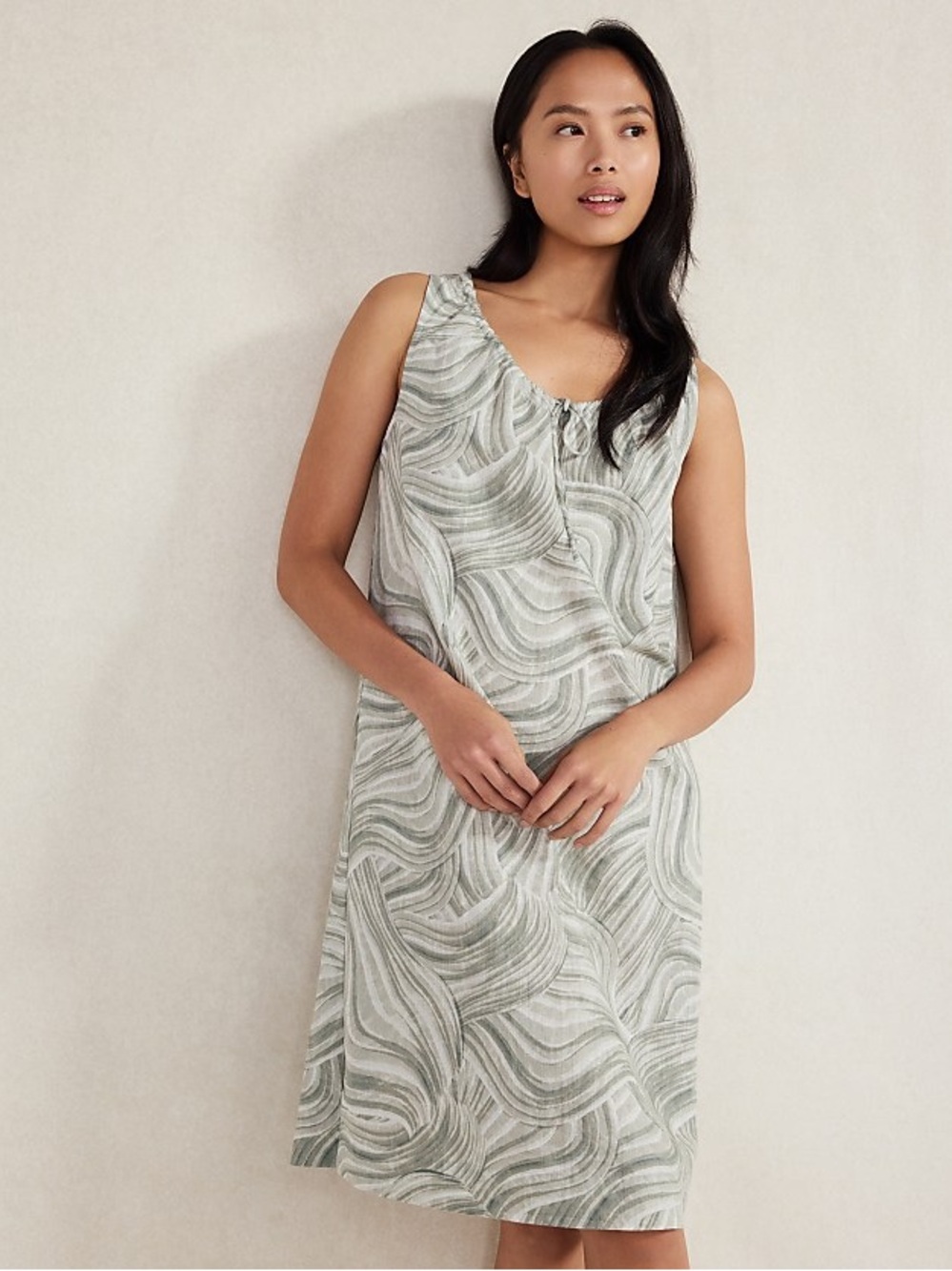Haven Well Within Organic Cotton Linen Green Watercolor Sleep Dress XS Resort